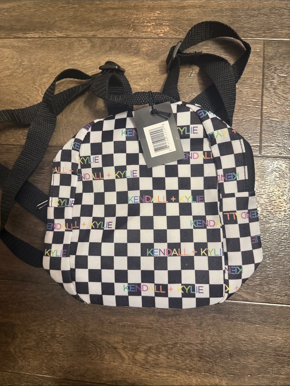 Kendall & Kylie Black and White Checkerboard mini Crossbody with Rainbow Logo